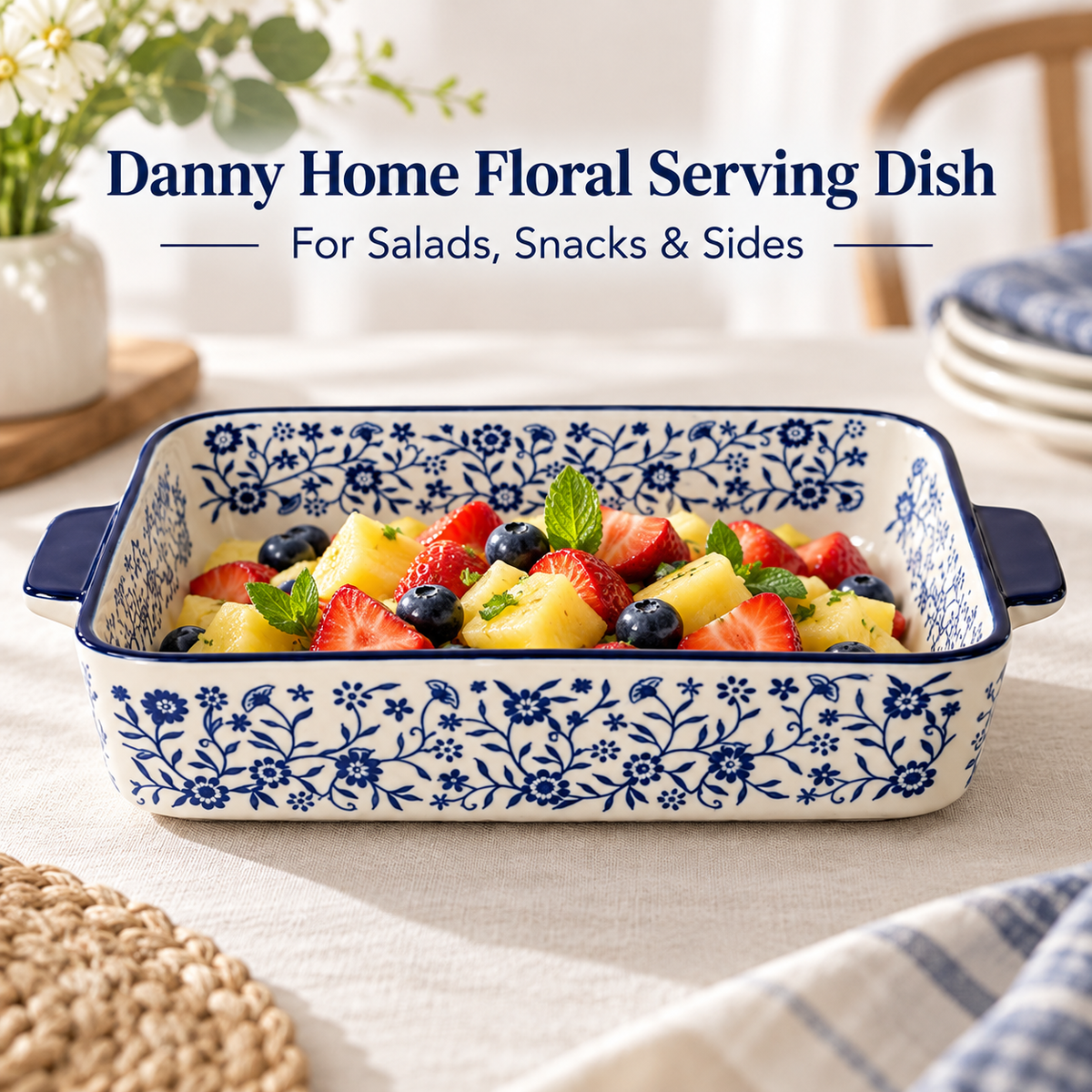 Danny Home Floral Serving Dish - 12 Inches