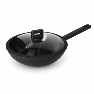 Danny Home Black Wok With Glass Lid - 28x8cm