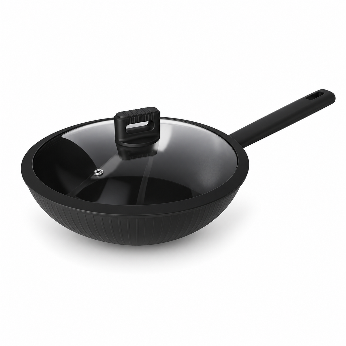 Danny Home Black Wok With Glass Lid