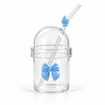Glasslux Pookie Bow Dome Cup With Straw - Blue / 400 ml