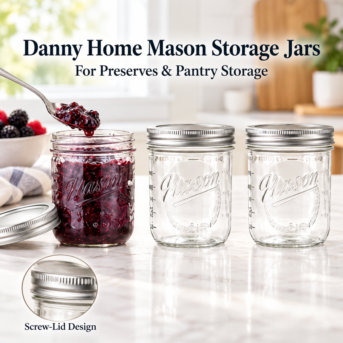 Danny Home 6 Piece  Mason Storage Jars - 480 ml