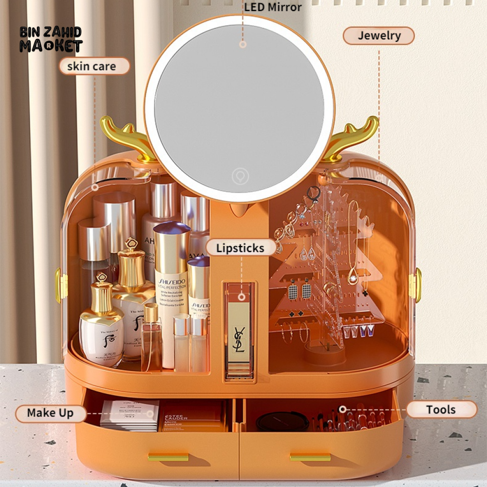 DESKTOP LED DOUBLE DOOR COSMETIC ORGANIZER