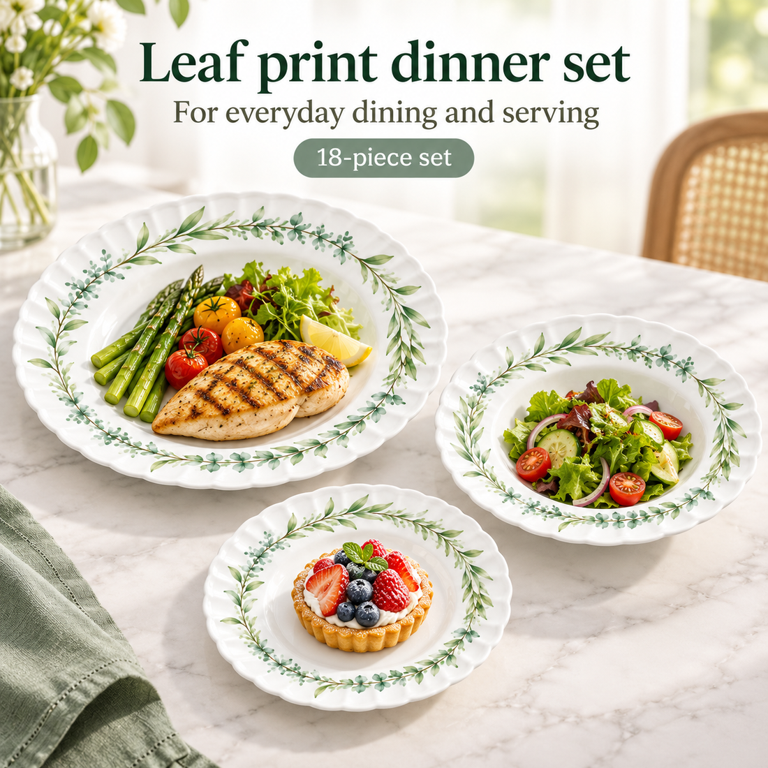 Danny Home Leaf Print Dinner Set - 18 Pieces