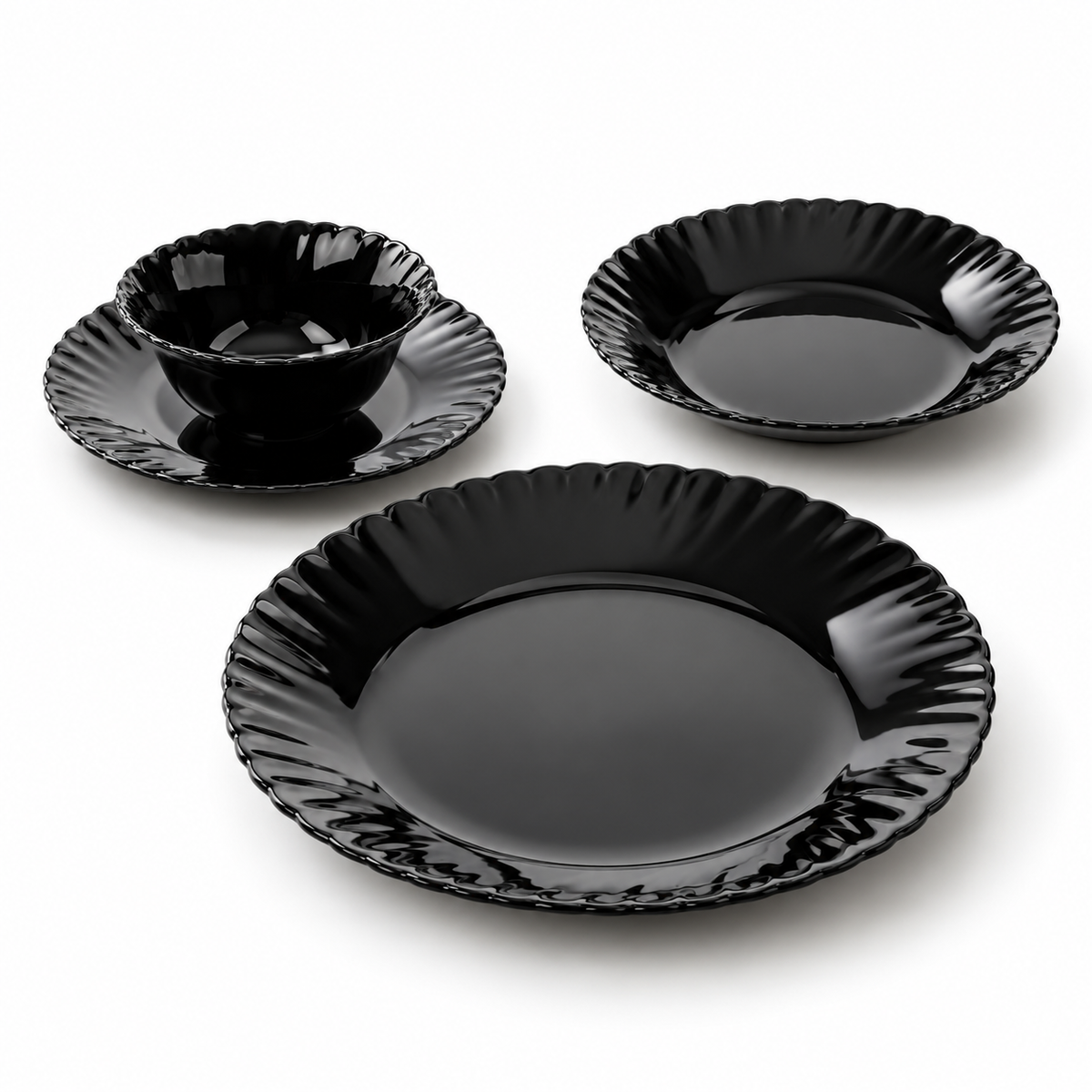Danny Home Black Fluted Dinnerware - 24 Pieces