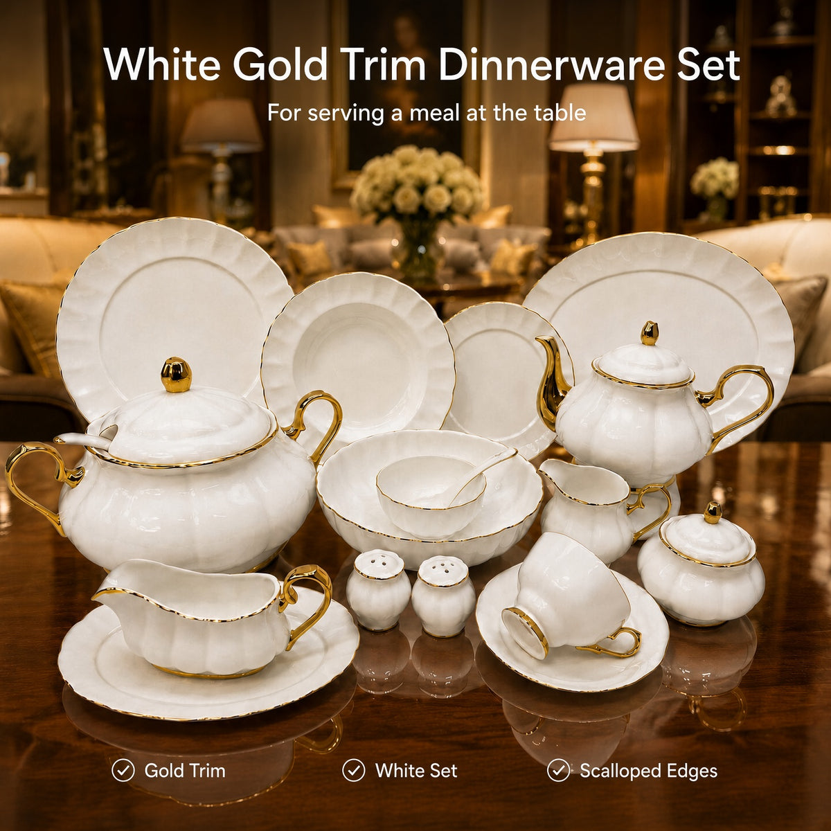 Royal Albert Inspired 75 Pieces 8 Persons Serving Bone China Dinner Set
