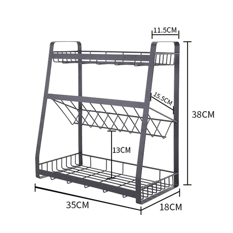 3 TIER SPICE RACK KITCHEN STORAGE SHELF METAL WITH GUARDRAIL