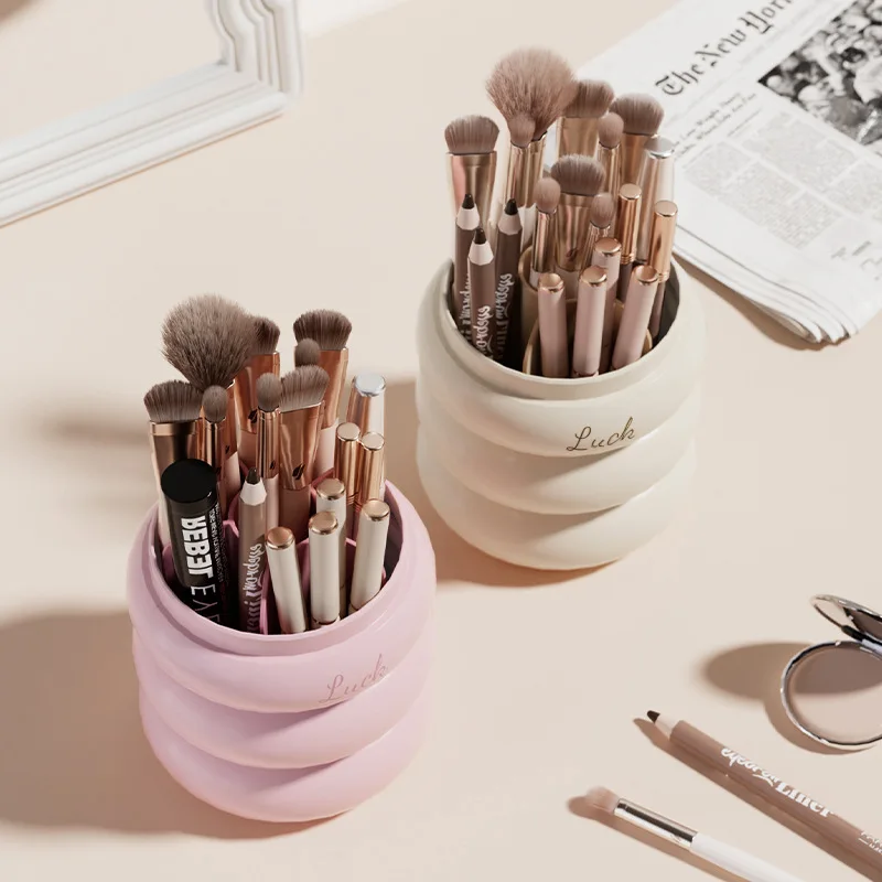 360° ROTATING MAKEUP BRUSH HOLDER WITH LID & LIPSTICK ORGANIZER