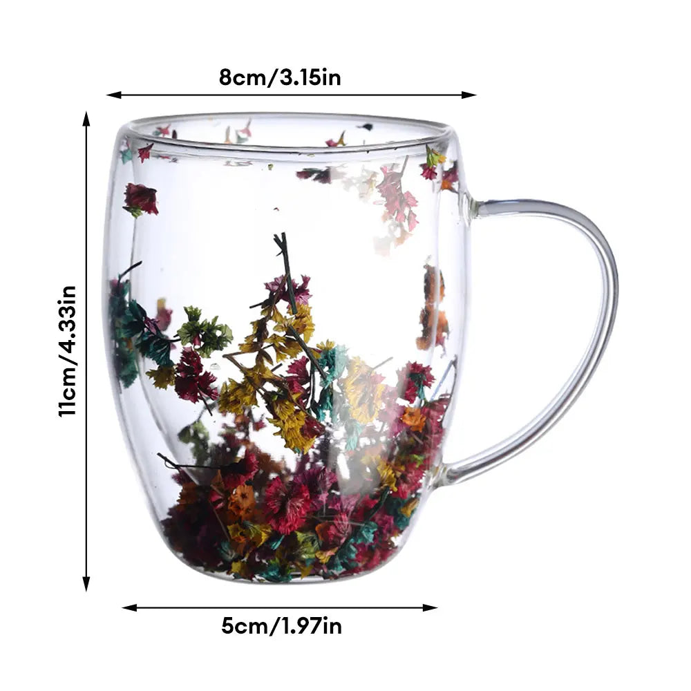 DRIED FLOWER DOUBLE WALL GLASS MUG - 250ML