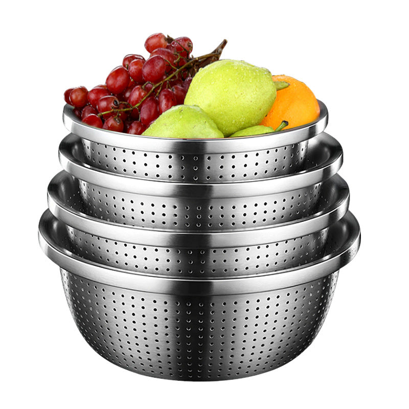 THICKEN STAINLESS STEEL DRAIN BASIN VEGETABLE FRUIT COLANDER RICE SIEVE KITCHEN ACCESSORY