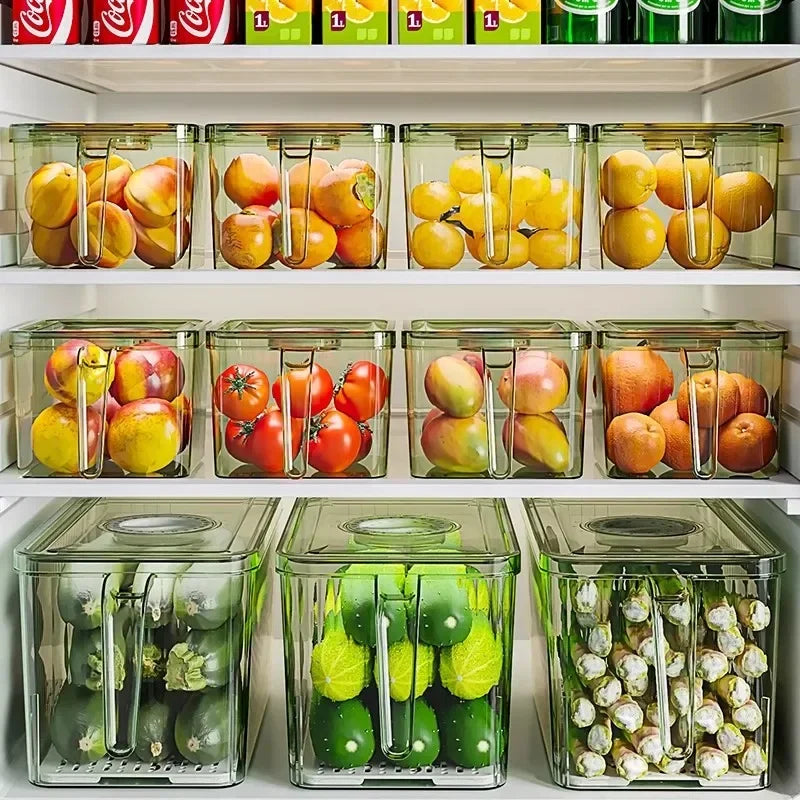 COMPACT ACRYLIC FRIDGE ORGANIZER WITH HANDLE – DURABLE & REUSABLE FOR FRUITS & VEGGIES