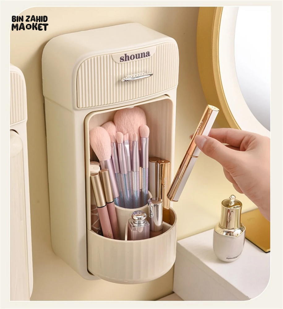 LUXORMOVE WALL MOUNTED MAKEUP BRUSH ORGANIZER 360° ROTATING STORAGE RACK