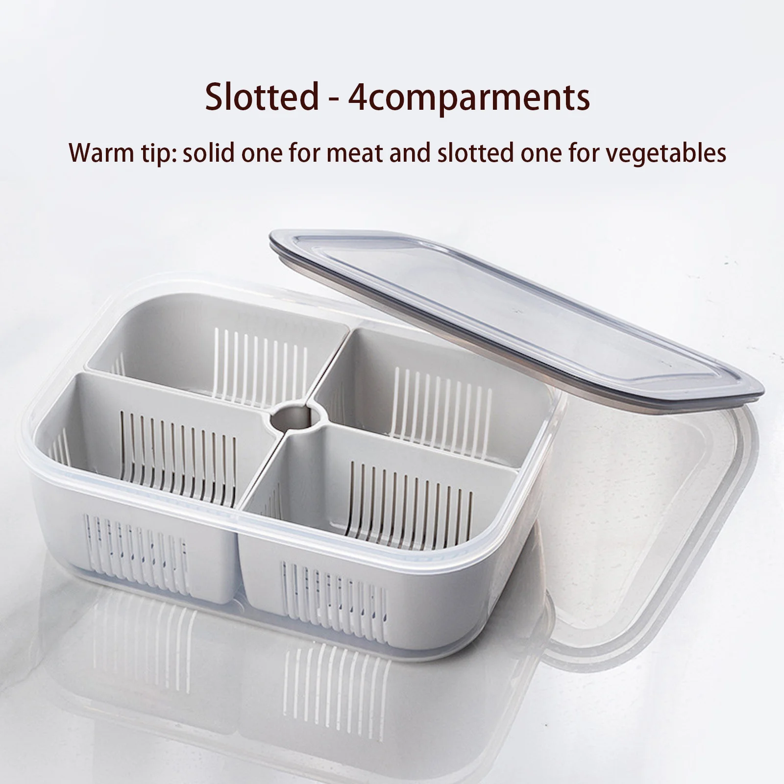 FRIDGE ORGANIZER, DIVIDED VEGETABLE & MEAT BOX, FOOD-GRADE, MICROWAVEABLE.