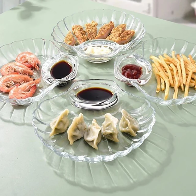 1 PIECE SHELL DISH TRANSPARENT DUMPLING PLATE WITH VINEGAR DISCS SUSHI SNACK PLATE