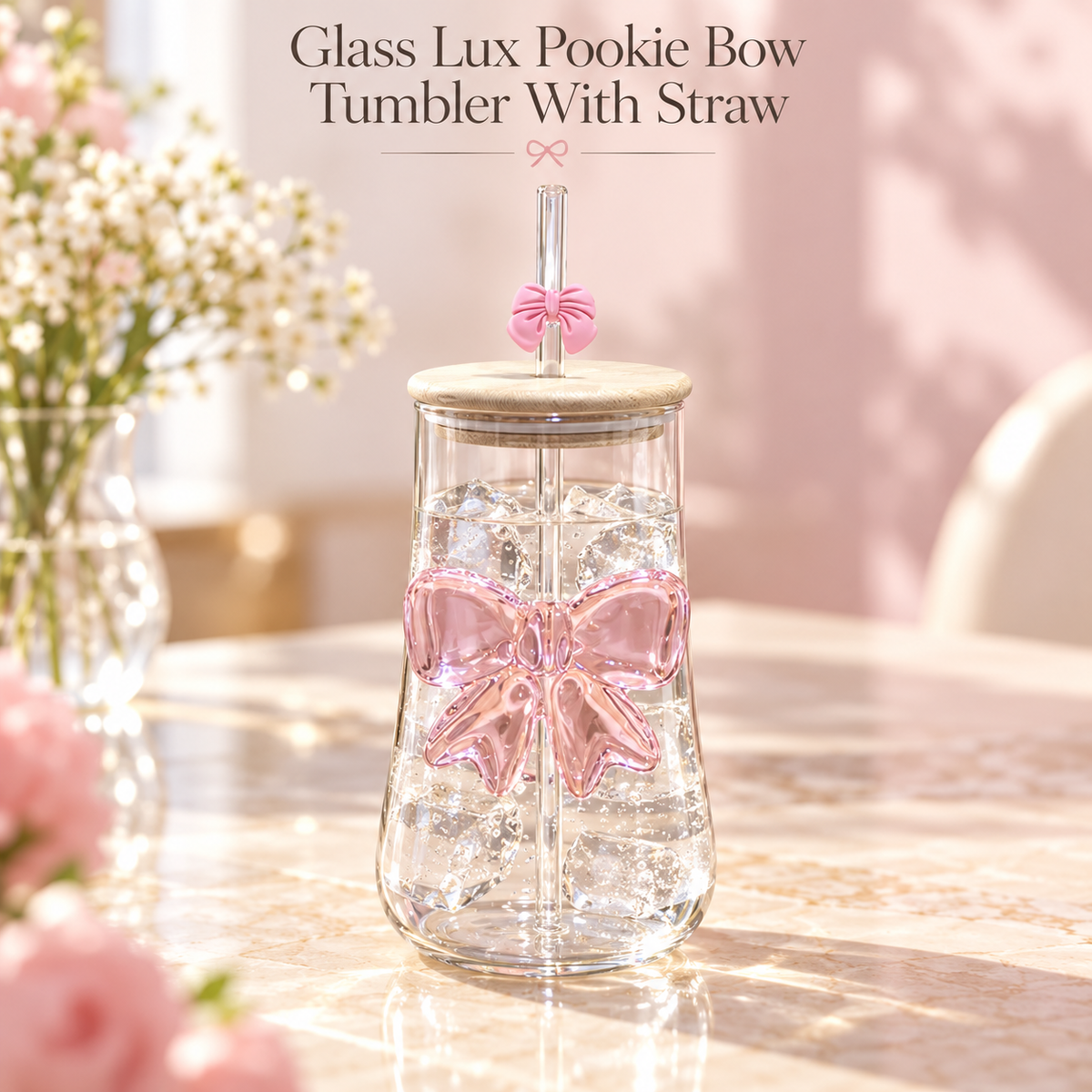 Glasslux Bow Tumbler With Lid & Straw - Curved-Shaped / 400 ml