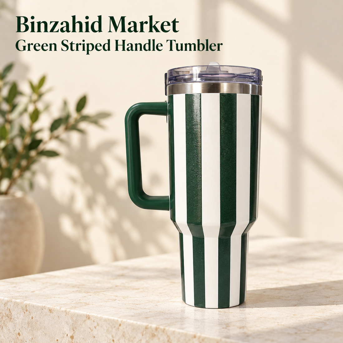 Green Striped Handle Tumbler