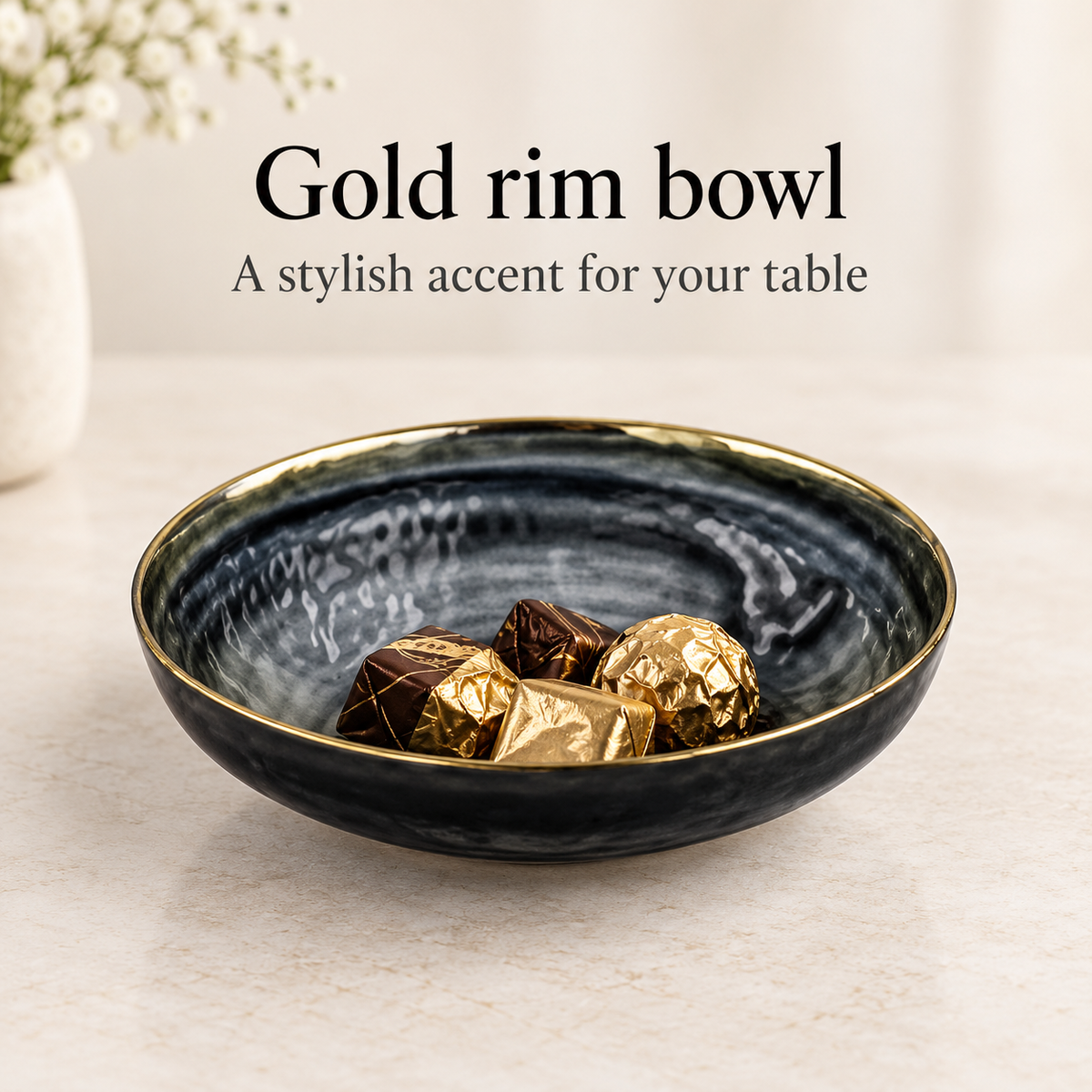 Danny Home Gold Rim Bowl - 8 Inches