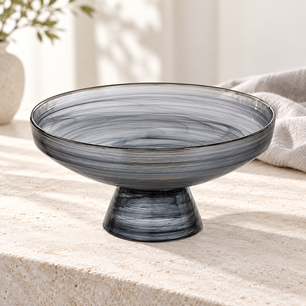 Danny Home Smoky Pedestal Bowl - 13 Inches