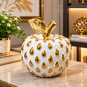 WHITE & GOLD APPLE DECORATIVE ORNAMENT - LARGE