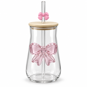 Glasslux Bow Tumbler With Lid & Straw - Curved-Shaped / 400 ml