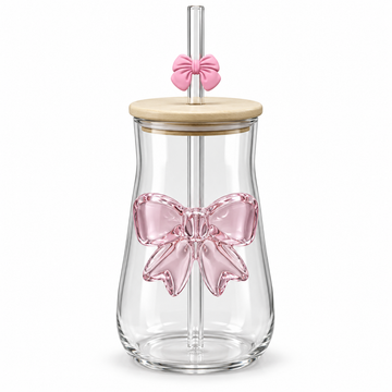 Glasslux Bow Tumbler With Lid & Straw - Curved-Shaped / 400 ml
