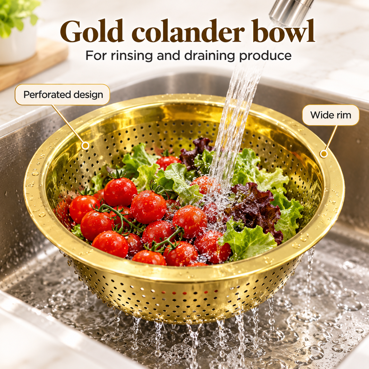 Danny Home Gold Colander Bowl - 30cm