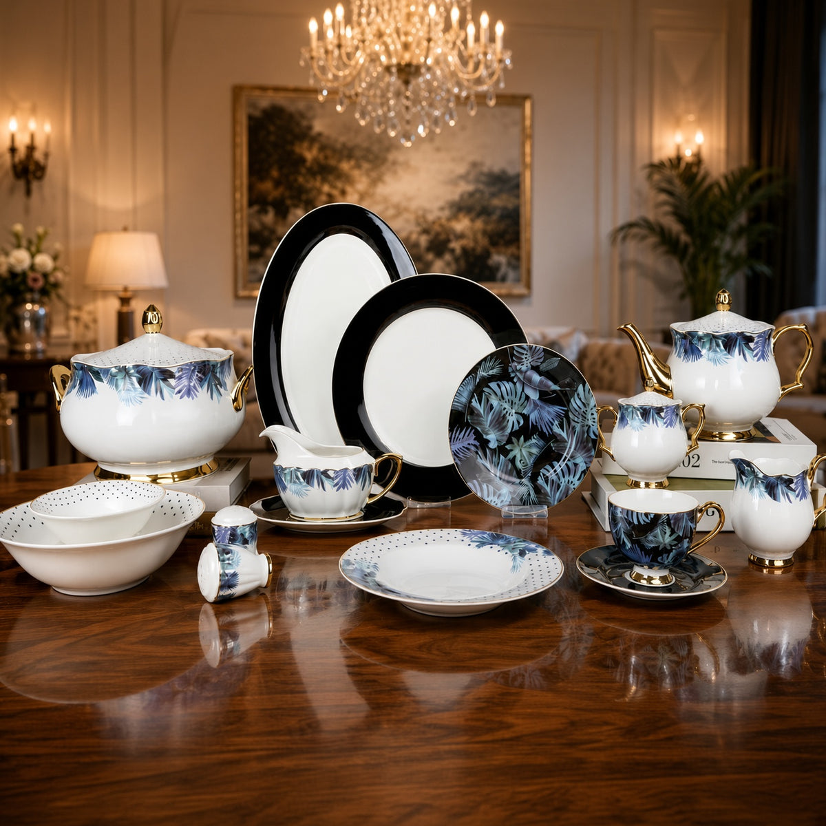 Johnson Bros Inspired Tropical Leaf Patterns Bone China Dinner Set