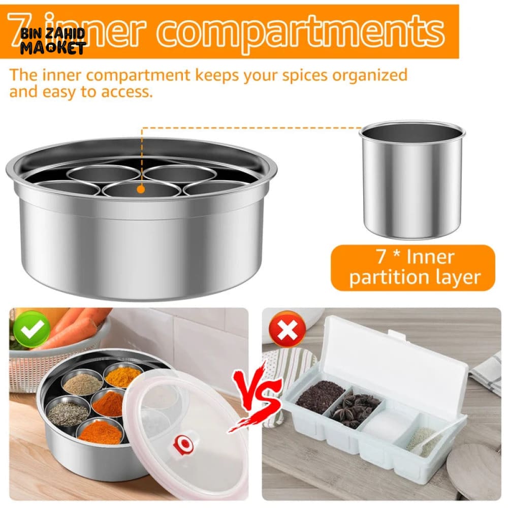 7-COMPARTMENT STAINLESS STEEL SPICE BOX – HOME & OUTDOOR STORAGE