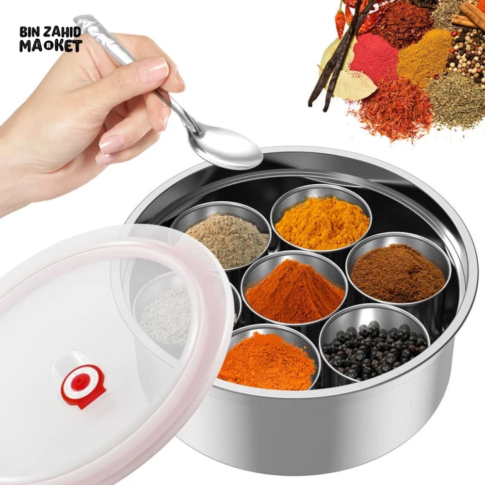 7-COMPARTMENT STAINLESS STEEL SPICE BOX – HOME & OUTDOOR STORAGE