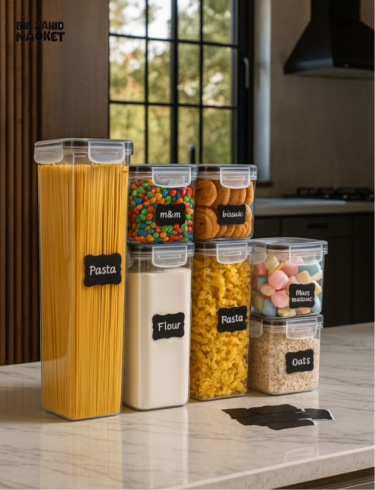 7-PIECE AIRTIGHT FOOD STORAGE CONTAINERS WITH LIDS – PLASTIC KITCHEN & PANTRY ORGANIZER CANISTERS FOR DRY FOOD PASTA FLOUR SNACKS