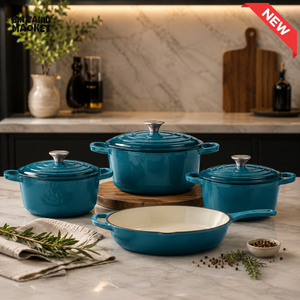 7-PIECE OSFE ENAMELED CAST IRON COOKWARE SET MULTIFUNCTIONAL KITCHEN COLLECTION - BLUE