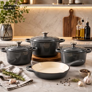7-PIECE OSFE ENAMELED CAST IRON COOKWARE SET MULTIFUNCTIONAL KITCHEN COLLECTION - GREY