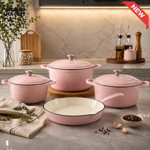 7-PIECE OSFE ENAMELED CAST IRON COOKWARE SET MULTIFUNCTIONAL KITCHEN COLLECTION - PINK