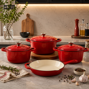 7-PIECE OSFE ENAMELED CAST IRON COOKWARE SET MULTIFUNCTIONAL KITCHEN COLLECTION - RED
