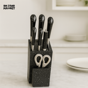 7-PIECE PROFESSIONAL KNIFE SET – DURABLE STEEL EASY-CLEAN SPECKLED BLOCK - BLACK - Knife Sets