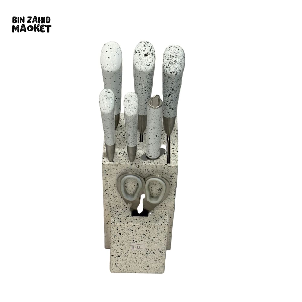 7-PIECE PROFESSIONAL KNIFE SET – DURABLE STEEL EASY-CLEAN SPECKLED BLOCK - WHITE - Knife Sets