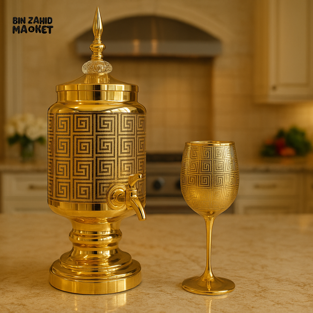 7 PIECES ROUND WATER DISPENSER SET – MULTI-CONTAINER BEVERAGE SERVER WITH FAUCET & MATCHING GLASSES