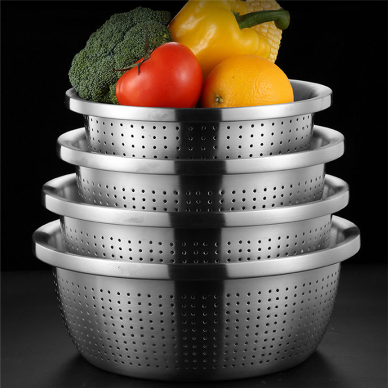 THICKEN STAINLESS STEEL DRAIN BASIN VEGETABLE FRUIT COLANDER RICE SIEVE KITCHEN ACCESSORY