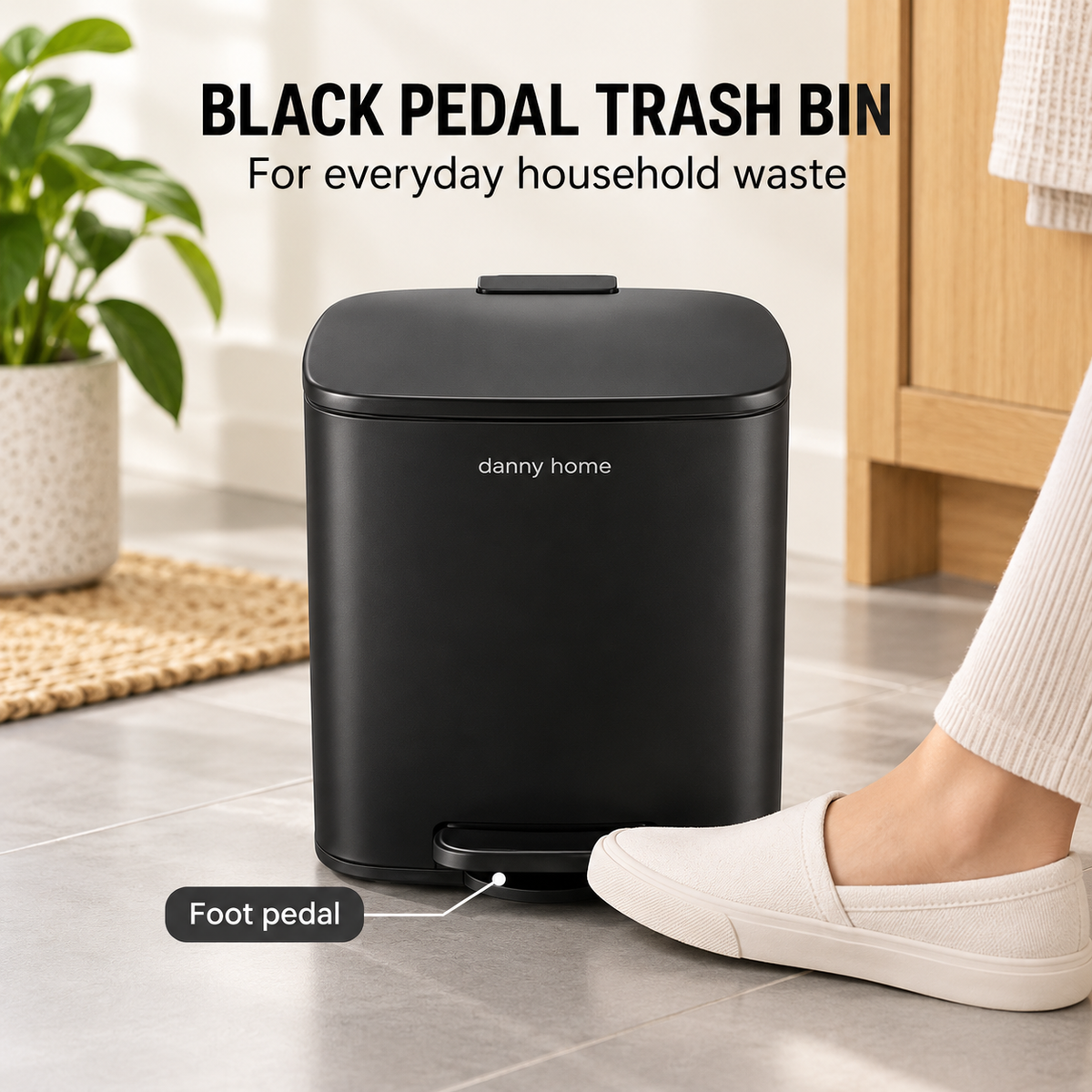 DANNY HOME BLACK PEDAL TRASH BIN