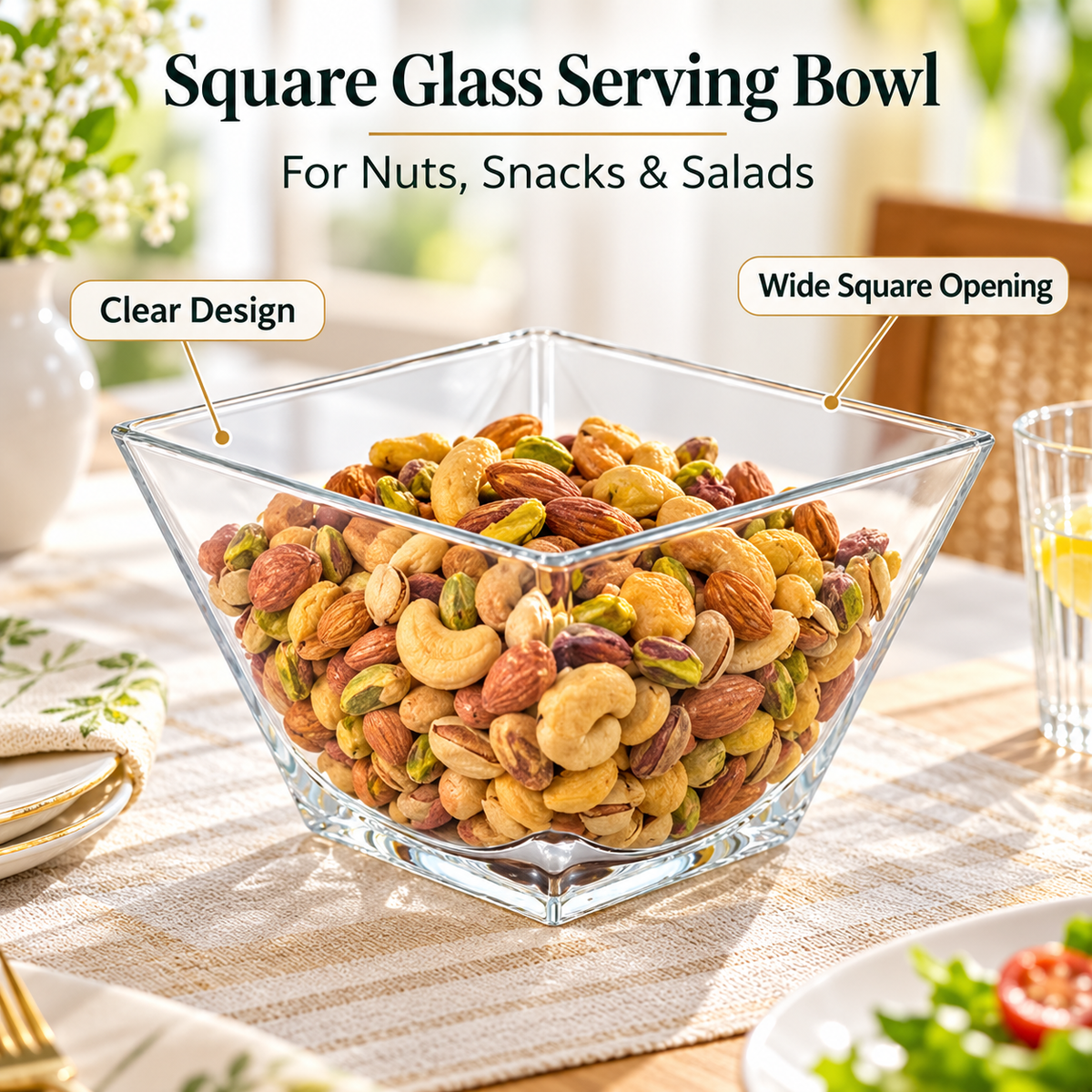 Limon Square Glass Serving Bowl