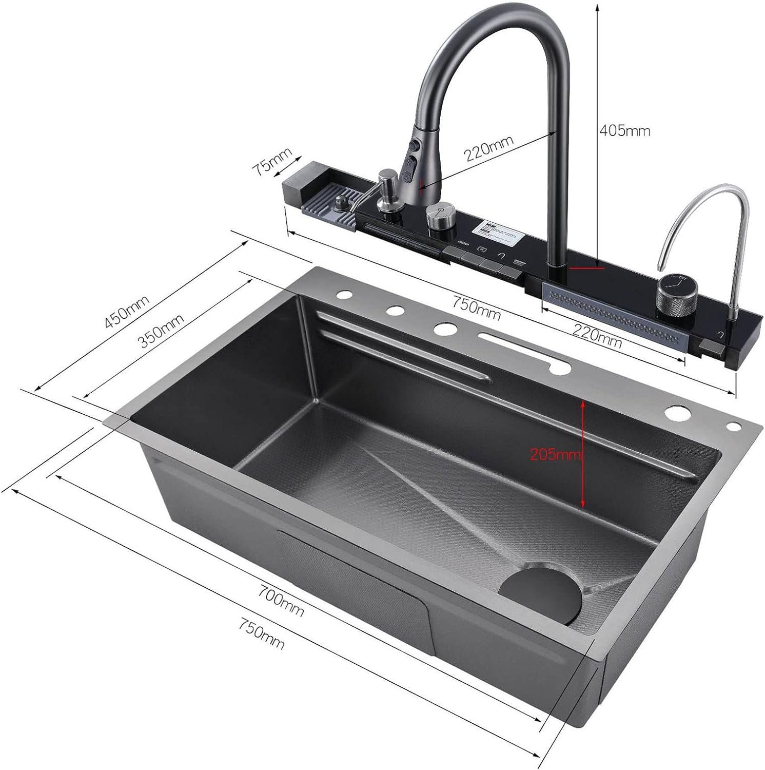 DIGITAL DISPLAY PREMIUM KITCHEN WATERFALL FAUCETS SINK SET