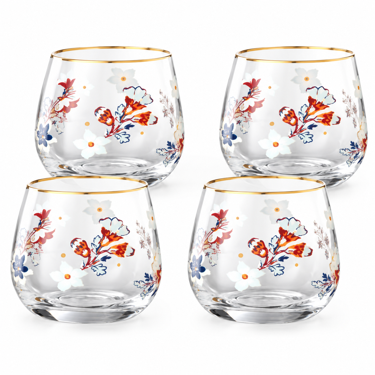 Danny Home 4 Piece Gold Rim Rounded Glass Set - 345 ml