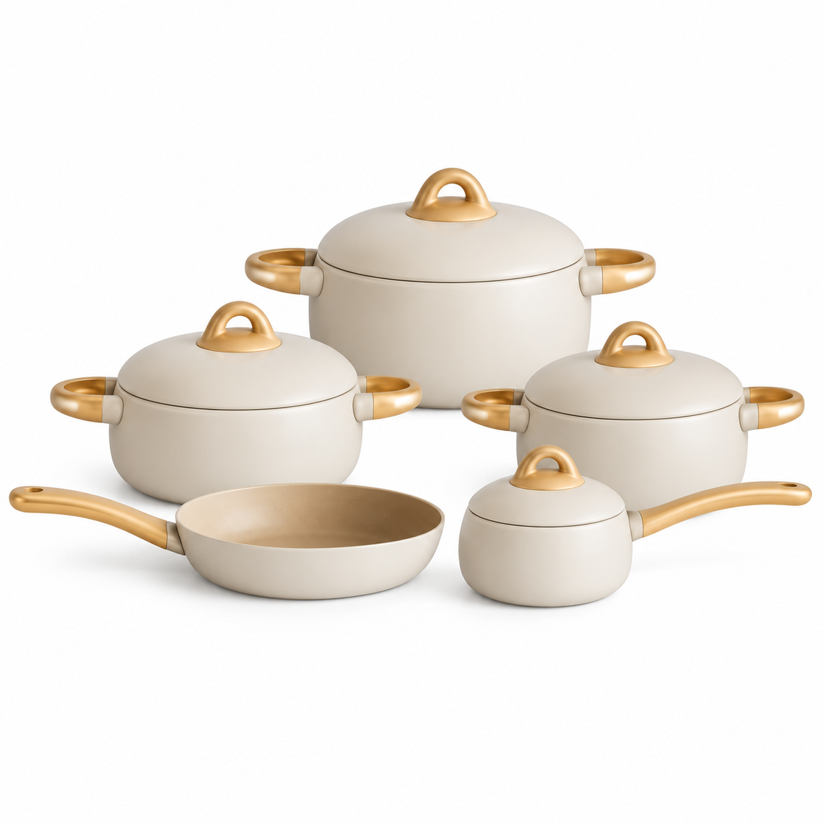 Ucclife Aluminum Non Stick Cookware Set 9 Piece - Cream