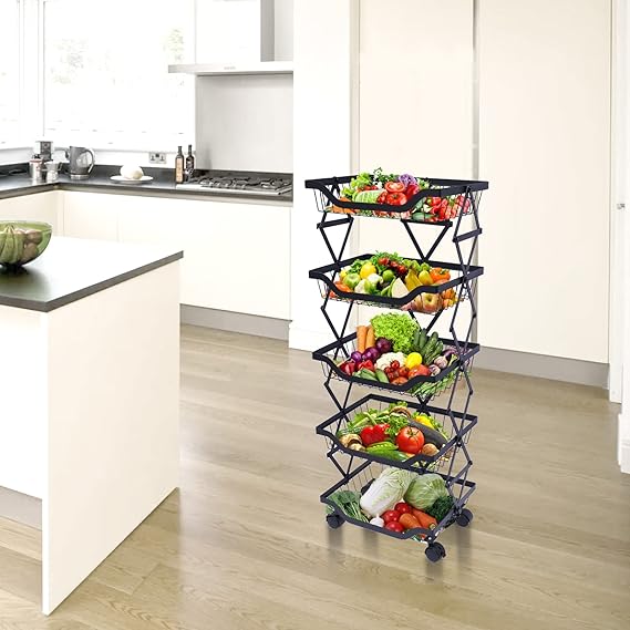 MULT-TIERS STACKABLE STORAGE CART WITH WHEELS