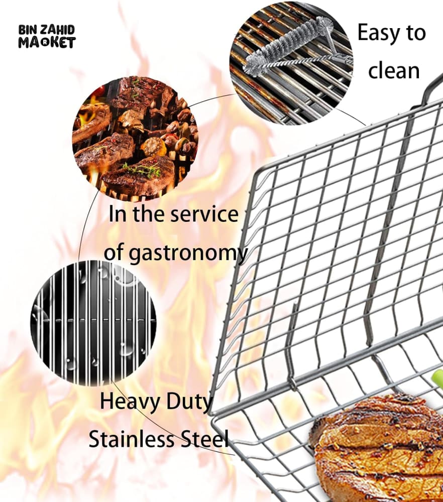WOODEN HANDLE BARBEQUE MESH NET