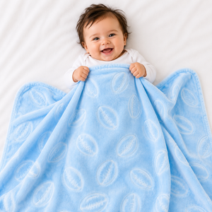 HAPPIMUMS BABY PLUSH SLEEPING BLANKET DOUBLE PLY BASEBALL 110 x 80 - BLUE