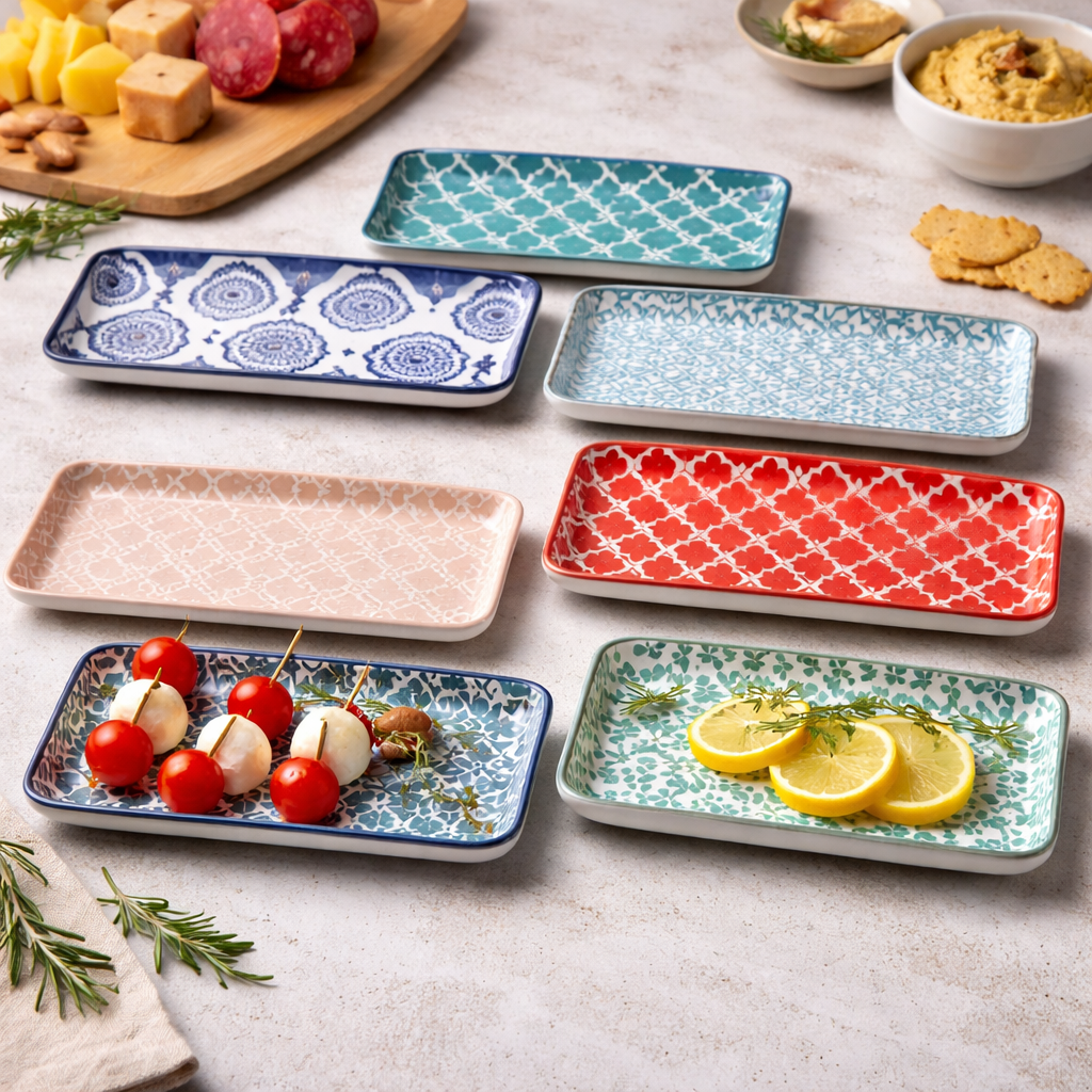 DANNY HOME 9 INCH MULTICOLOR RECTANGULAR PLATTERS FOR SNACKS, DESSERTS & APPETIZERS EACH -90FGCFP