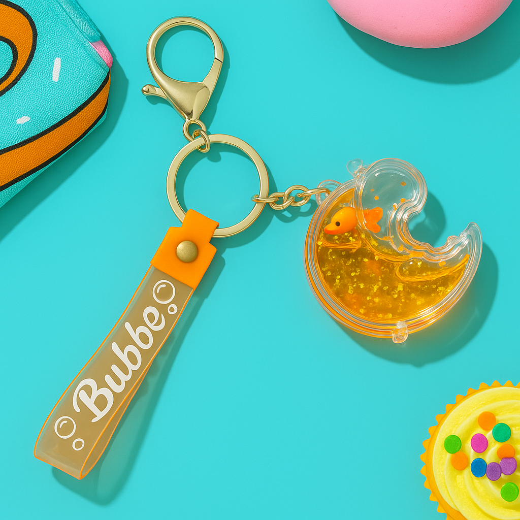 OIL FLOATING FISH MOON KEYCHAIN – BUBBLE STRAP BAG CHARM