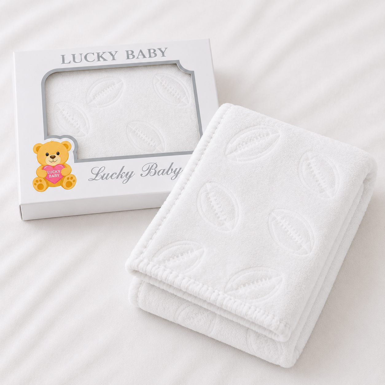 HAPPIMUMS BABY PLUSH SLEEPING BLANKET DOUBLE PLY BASEBALL 110 x 80 - WHITE
