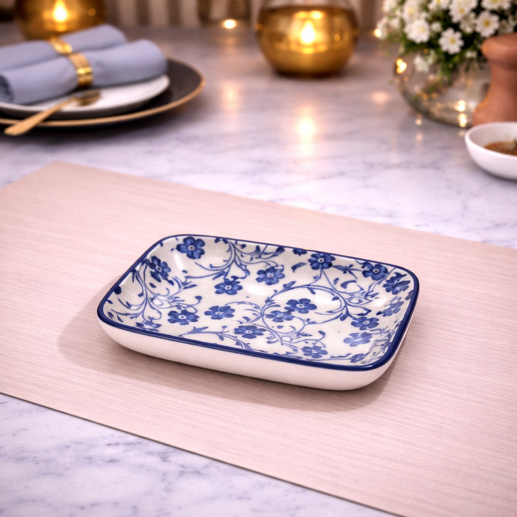 DANNY HOME BLUE FLORAL CERAMIC MINI RECTANGULAR PLATE 9.5CM -375CFD 2011