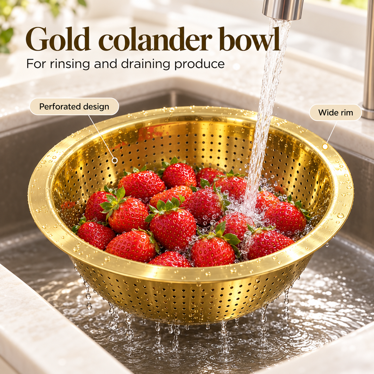Danny Home Gold Colander Bowl - 24cm